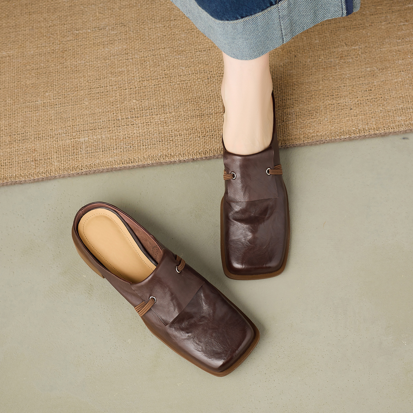 Square Toe Leather Slides Angle View - Sarah Express