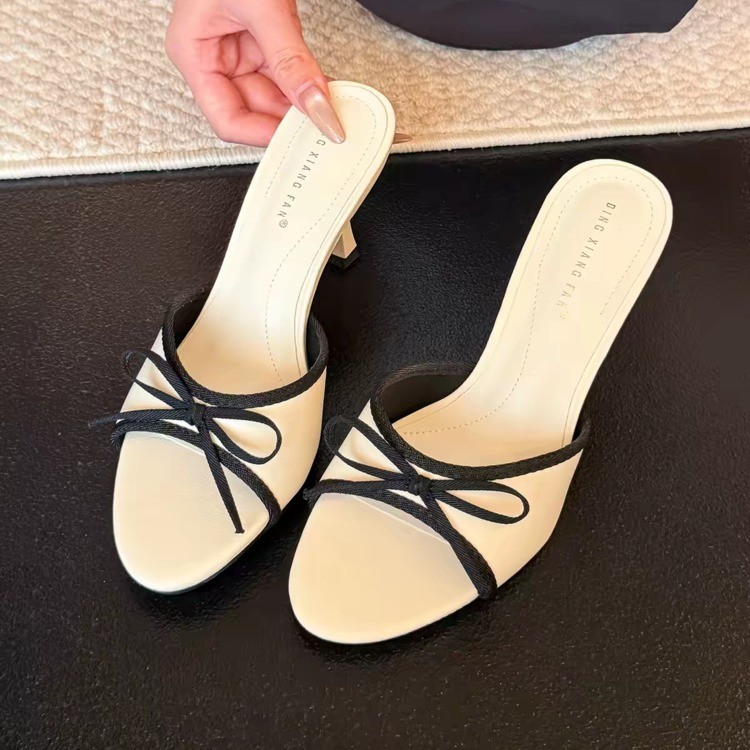 2026 Summer Fashion Open Toe Women Sandals, Elegant Bow Satin High Heels, Mature Chic Style