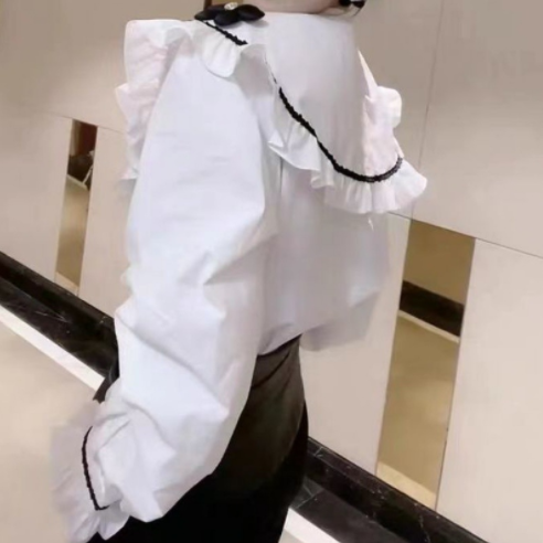 Design Sense Beaded Flower White Shirt Women