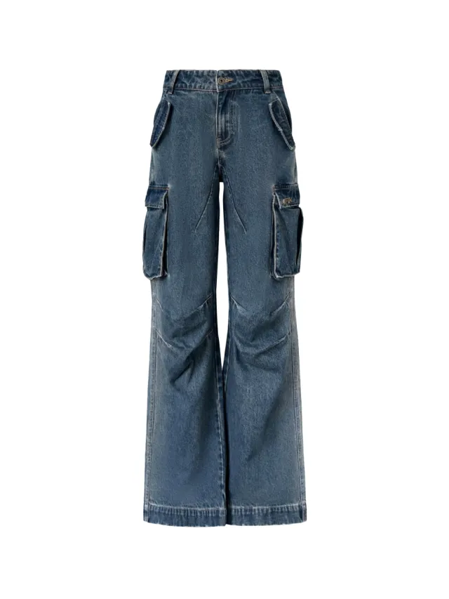 Heavy Industry Loose Wide leg Denim Overalls Navy Blue - Shop at LoveMi