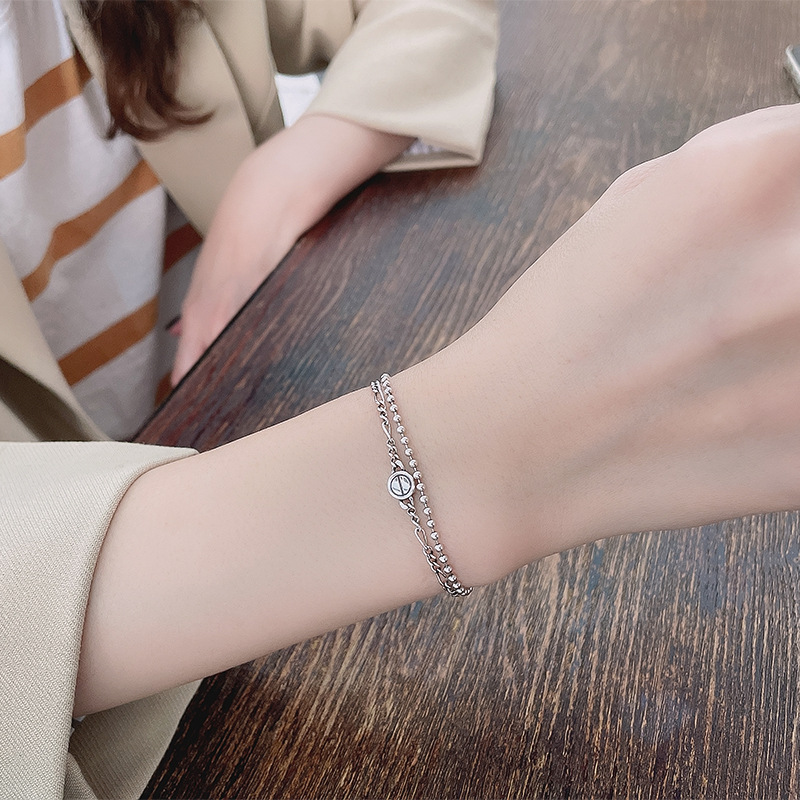 Simple Double-layered Sterling Silver Japanese And Korean Style Bracelet