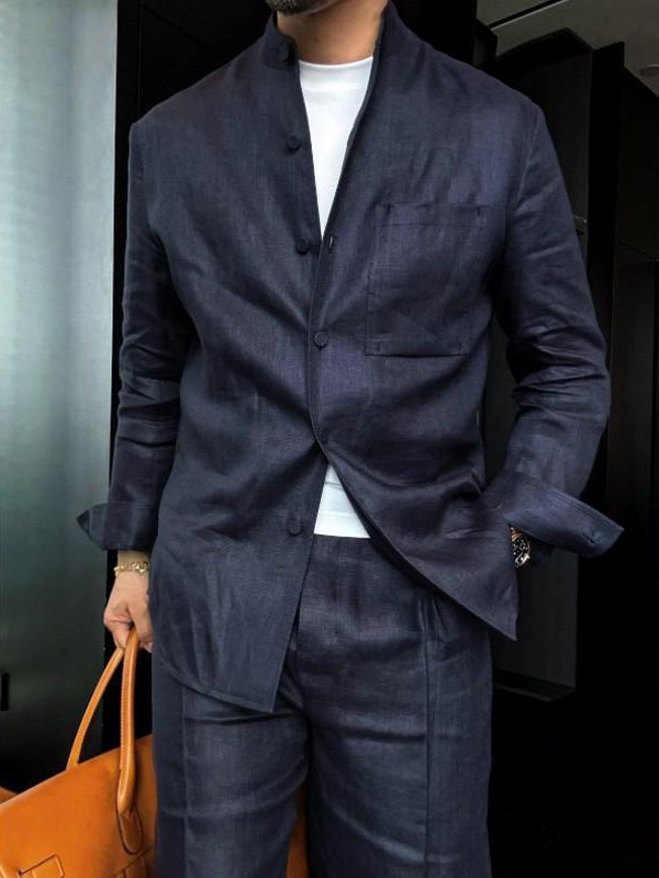 Men's  Mandarin Collar Long-Sleeve Shirt