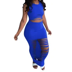 Women's Summer Fashion Casual Burnt Dress - Blue - View 1