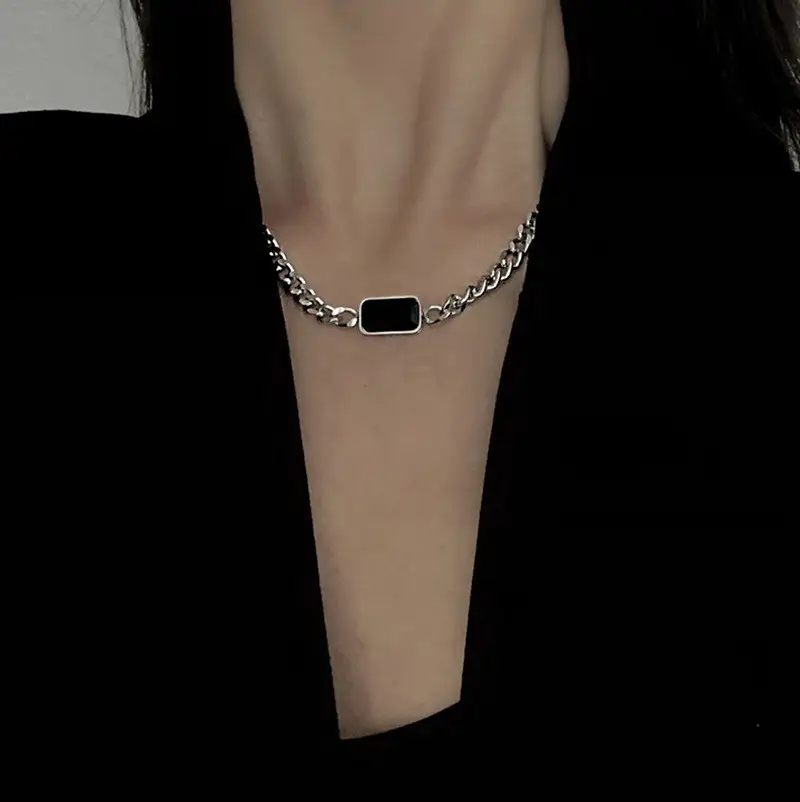 Women's Titanium Steel Triangular Small Square Necklace