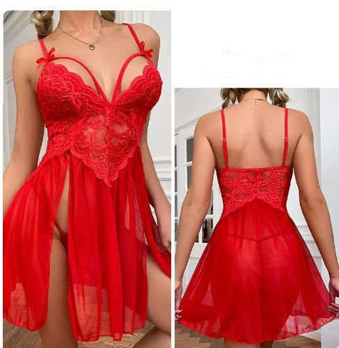 Women's New Mesh Suspender Dress Red - Shop at LoveMi