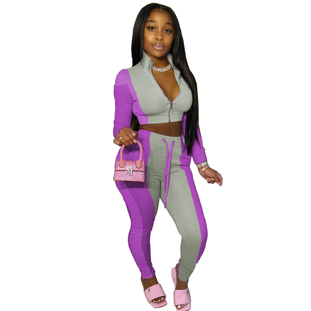 Women's Panelled Multicolor Athleisure Pants Two-Piece Set