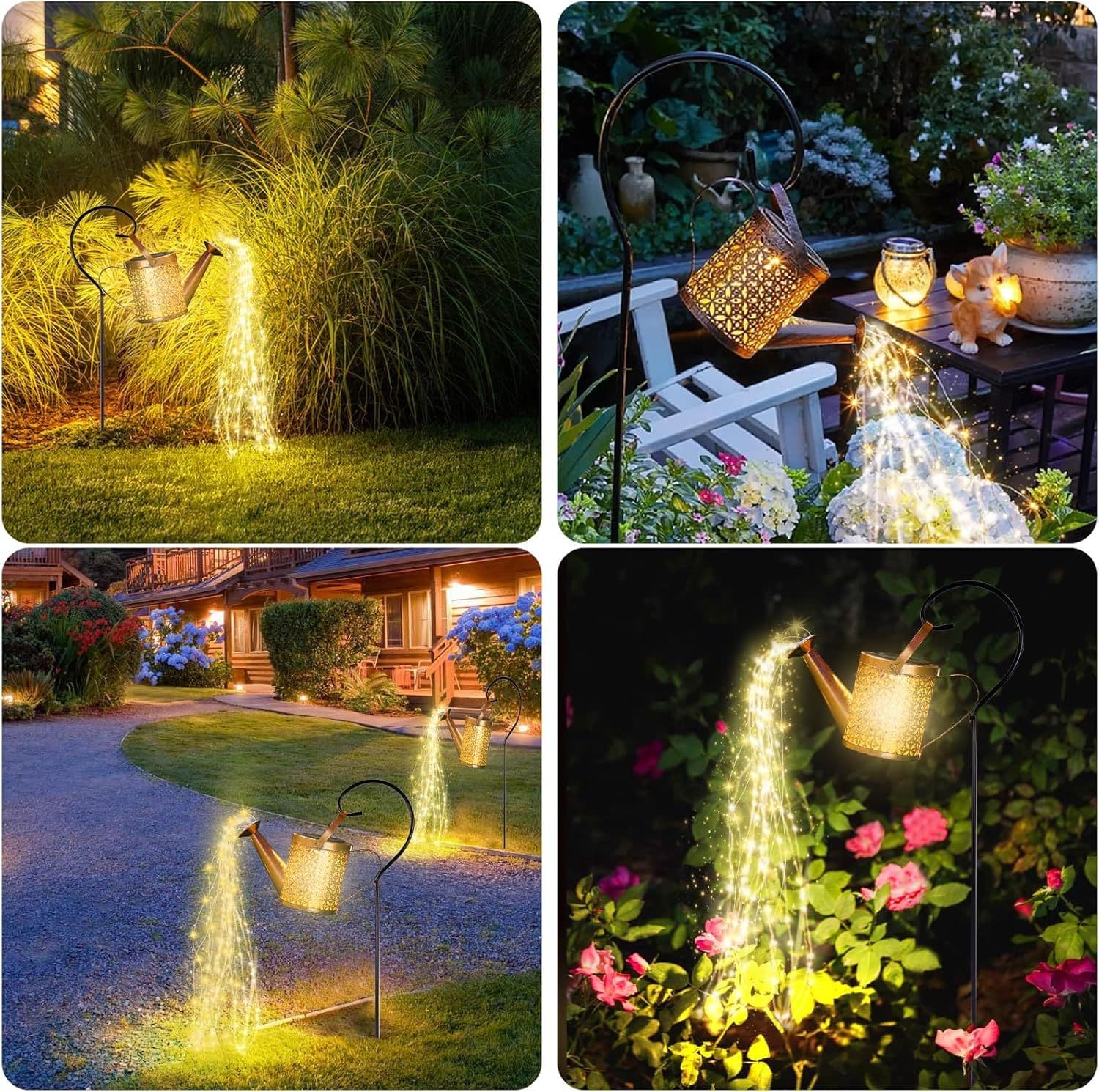 Outdoor Solar Watering Can With Lights Garden Decor Large Solar Powered Lanterns Hanging Waterproof LED Decorative Retro Metal Kettle String Lights For Table Yard Pathway Walkway Gardening Gifts — foto 7