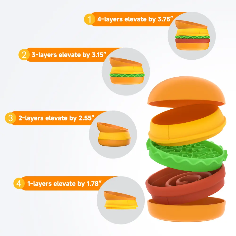 Hamburger Appearance Pet Cat And Dog Bowl Combination Multi-layer Five-in-one