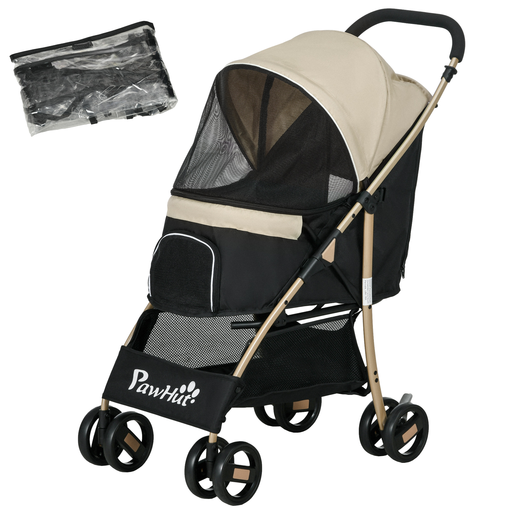 Small And Mini Dog Pet Strollers With Rain Cover - Khaki Color detail photo 3