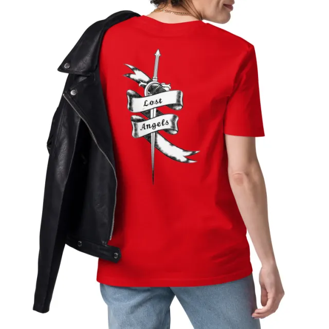 European And American Lost Angel Sword Back Digital Printing Casual Round Neck T shirt Red - Shop at LoveMi