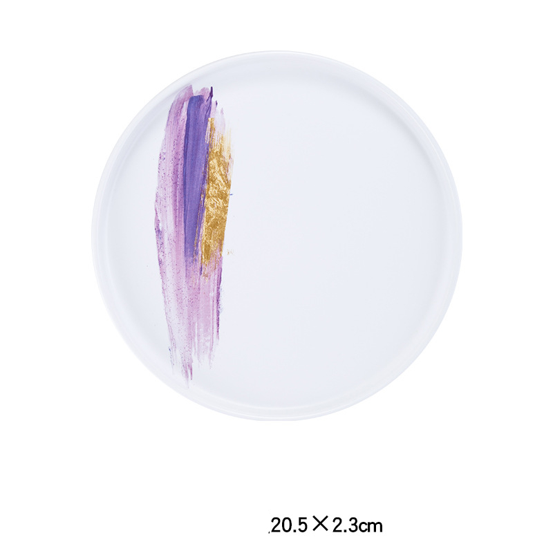 Nordic Personality Simple Ceramic Flat Plate White Violet - Shop at LoveMi