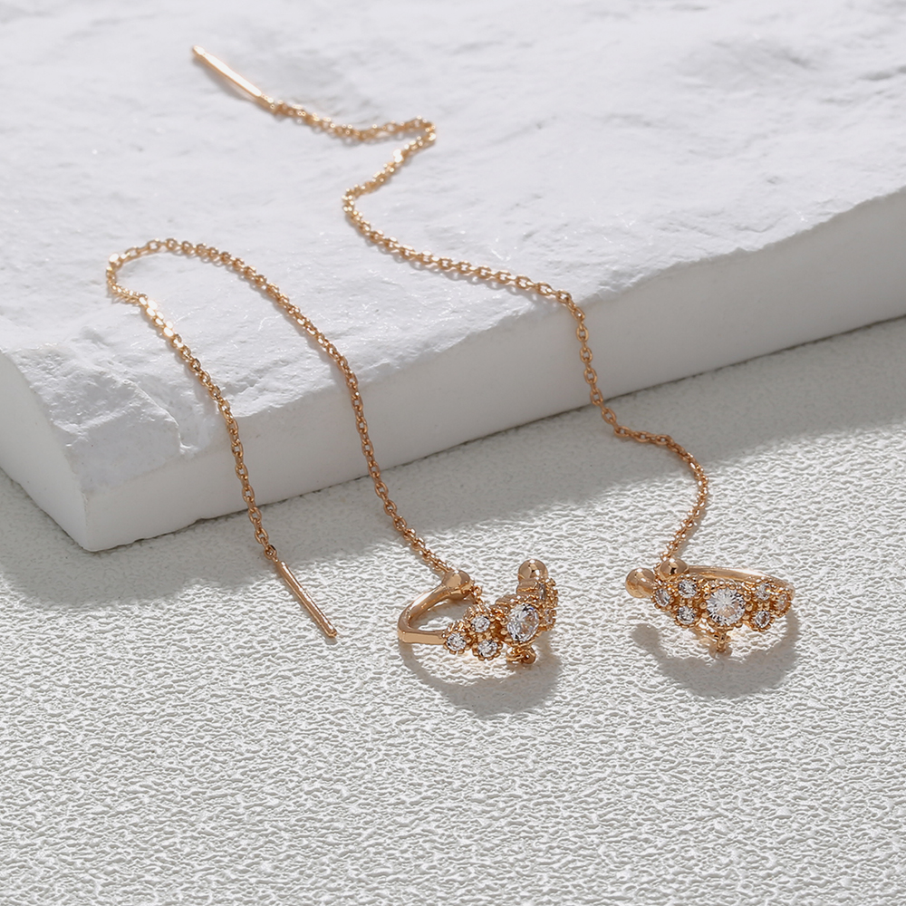 Geometric Tassel Earrings Women's Long Diamond Inlaid New Fashion Net Red Temperament Earrings Face Show Thin Ear Line Jewelry