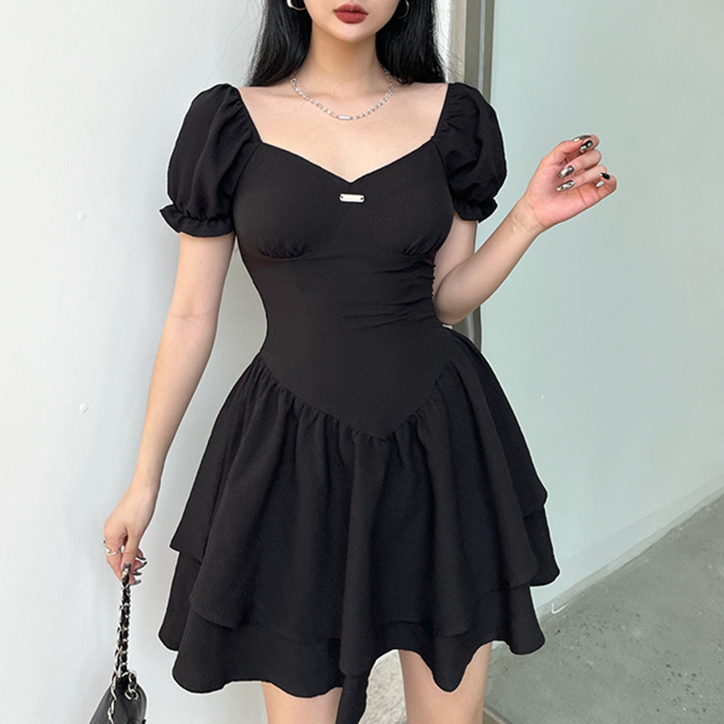 Court Retro Corset Slim Square Collar Tutu Skirt