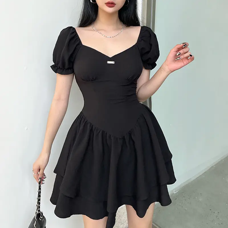 Court Retro Corset Slim Square Collar Tutu Skirt