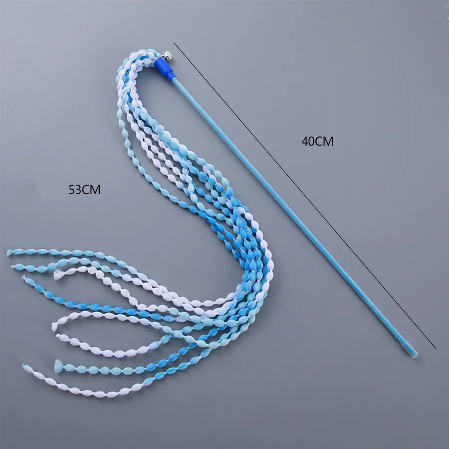 Cat Teaser Toys Plush Cat Wands Interactive Cat Teasing Stick Vibrant Cat Teaser Wands With Bell For Cat Kitten Having Exerciser Playing - Blue