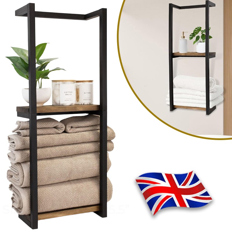 Wall Mounted Towel Rack Metal Storage Shelf Holder Rail-Bathroom Organizer Black — image 5
