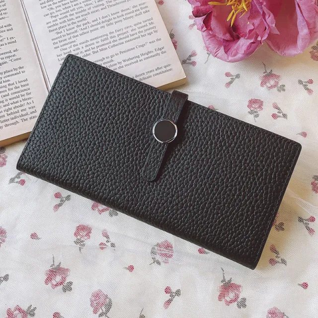 Genuine Leather Women Wallets Luxury Long Hasp Lychee Pattern Coin Purses Black - Shop at LoveMi