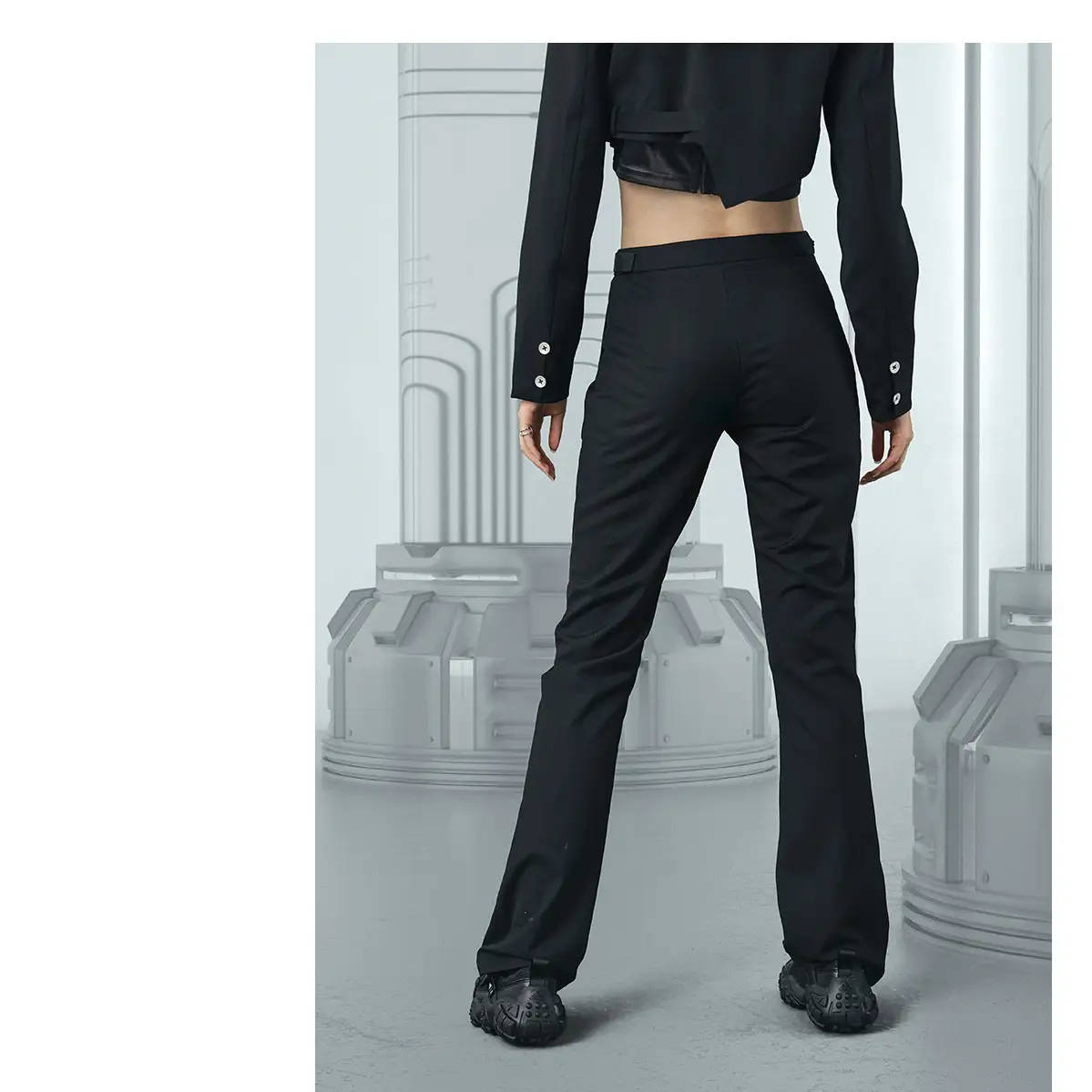 Slim Fit Double Zip Slit Flared Trousers