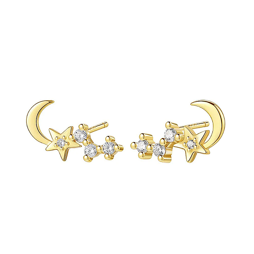 Title 5, Womens Sterling Silver Mini Moon Star Ear Stud...