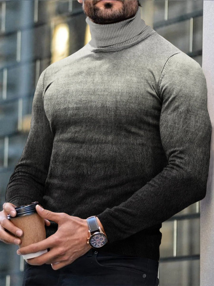 Autumn Winter Men's Long Sleeve Turtleneck T Shirt Printed Casual Top