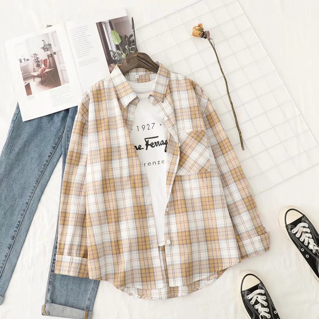 Title 2, Literary Retro Plaid Shirt Women