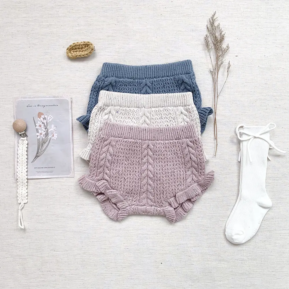 Baby Girl Twisted Knit Shorts Color Dot