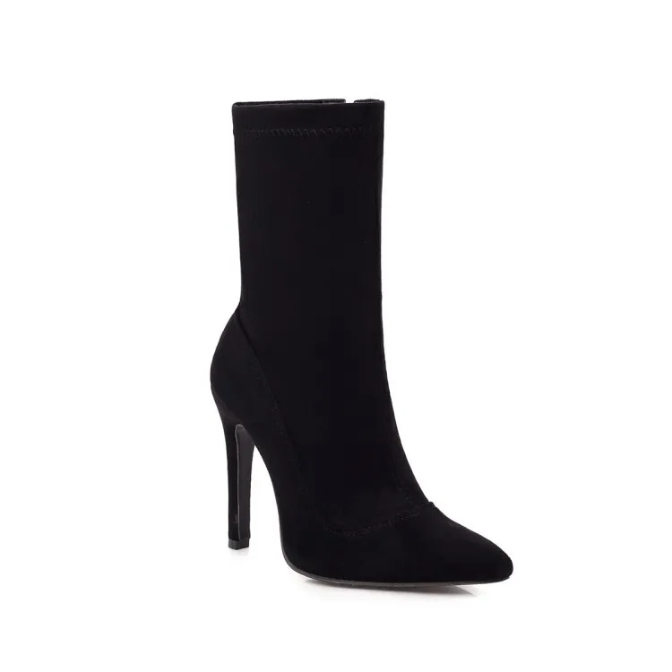 Foreign Trade Women's Boots Pointed Toe Stiletto Large Size - Black