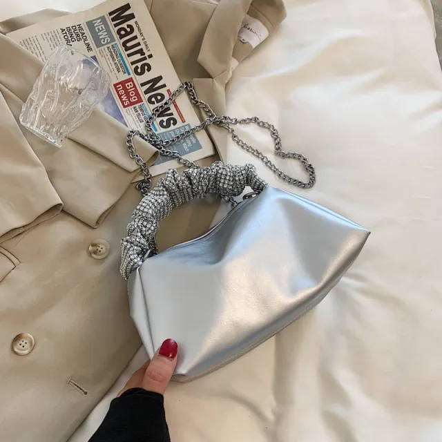 Rhinestone Hand Clutch Chain Shoulder Diagonal Span Silver - Shop at LoveMi