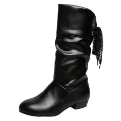New Autumn And Winter Low-heeled Boots - Black - View 1