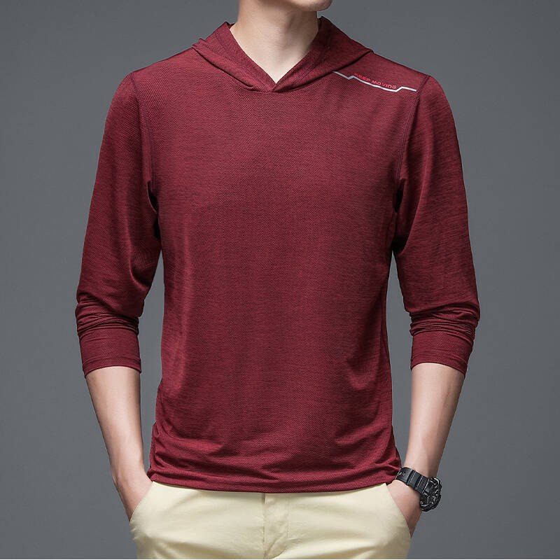Men's New Elastic Long Sleeve T-shirt Casual Hooded Sportswear