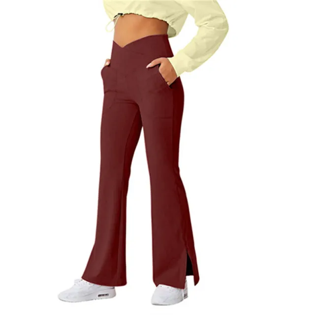 High Waist Skinny Stretch Flare Pants Fashion Female Wine Red - Shop at LoveMi