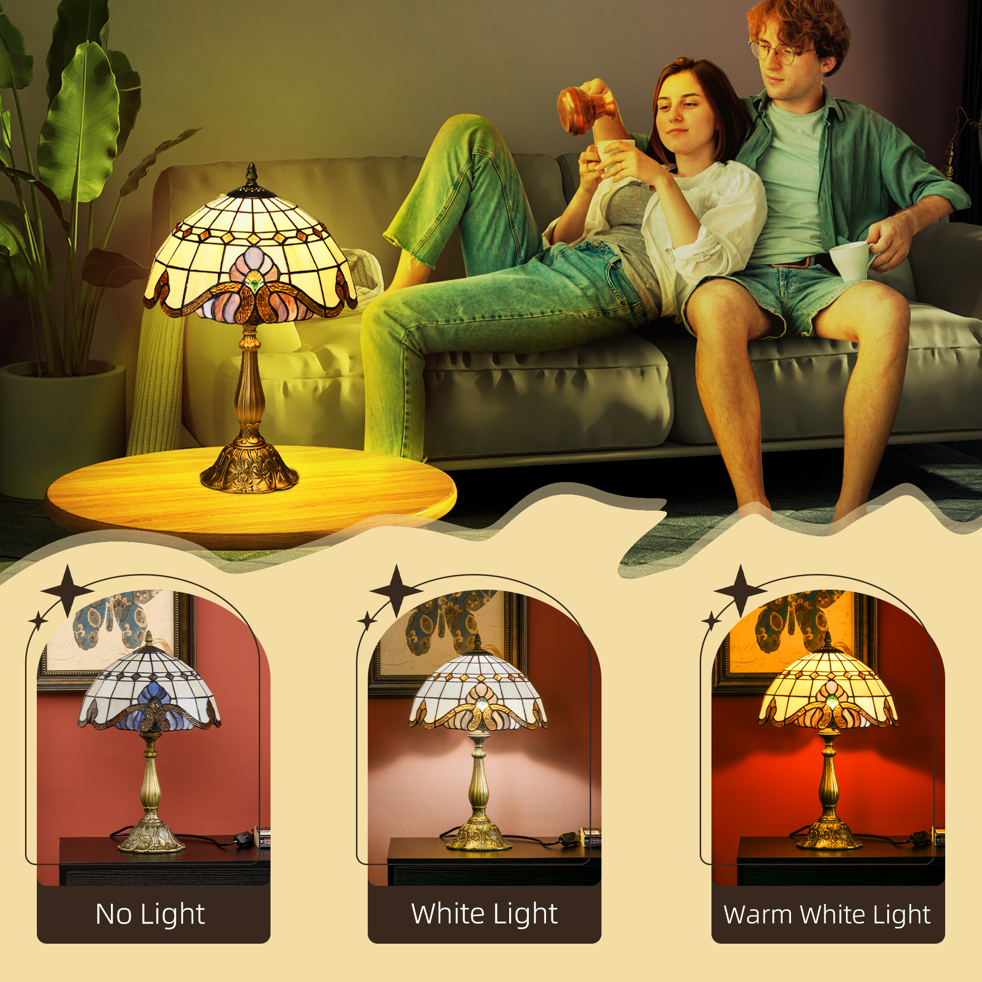 Colored Glass Desk Lamp, Handmade Retro Bedside Suitable For Bedrooms, Living — image 5