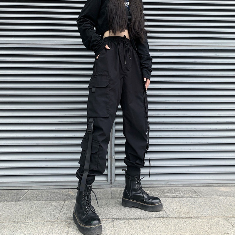 Dark Black Loose Leggings In Trousers