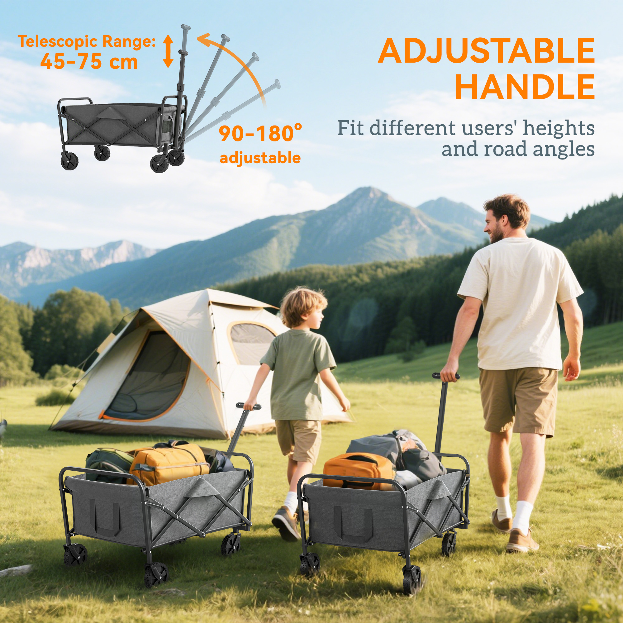 62L Festival Handcart With Wheels, Garden Folding 120kg Heavy Duty Foldable — image 10