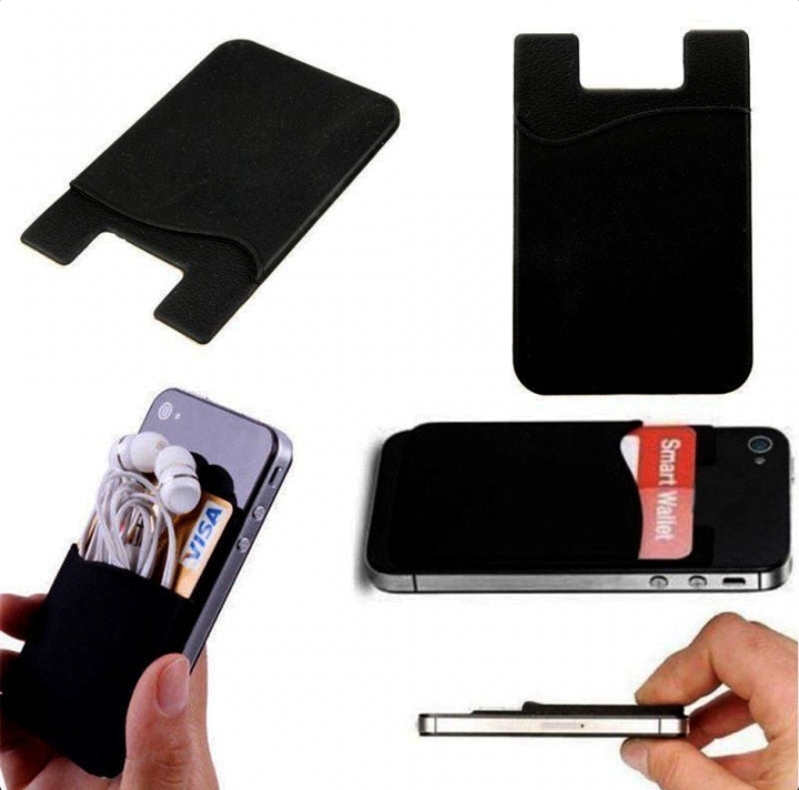 5x Silicone Credit Card Holder Cell Phone Wallet Pocket Sticker Adhesive Black 4