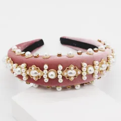 Pearl Diamond Geometric Rhinestone Flower Prom Headband - Photo Color - View 1