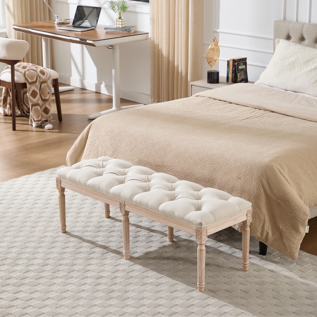 Banc de chambre à coucher, banc d'entrée capitonné vintage français – Image 3