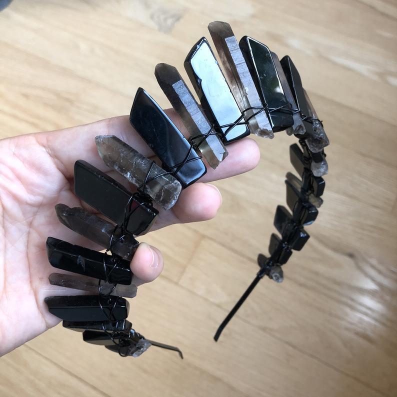 Natural Obsidian Chip Moon Crown