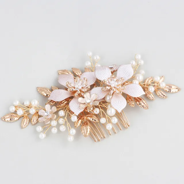 Bridal Headdress Wedding Pearl Hair Comb Insert Comb Gold - Shop at LoveMi