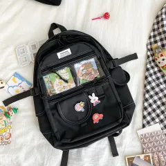Backpack Bag For School Girls Waterproof Nylon Transparent Shoulder Travel Bag - Black - View 1