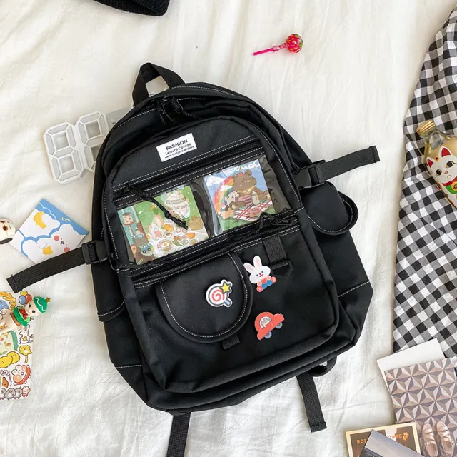 Backpack Bag For School Girls Waterproof Nylon Transparent Shoulder Travel Bag Black - Shop at LoveMi