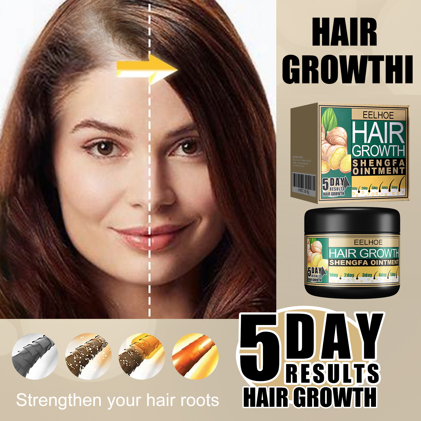 Ginger Hair Growth Ointment, Nourishing Scalp Care Cream For Thinning Hair, Anti Hair Loss Treatment With Ginger Root Extract thumbnail 4
