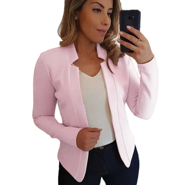 Small Suit Long Sleeve Solid Color Cardigan Coat Top Light Pink - Shop at LoveMi