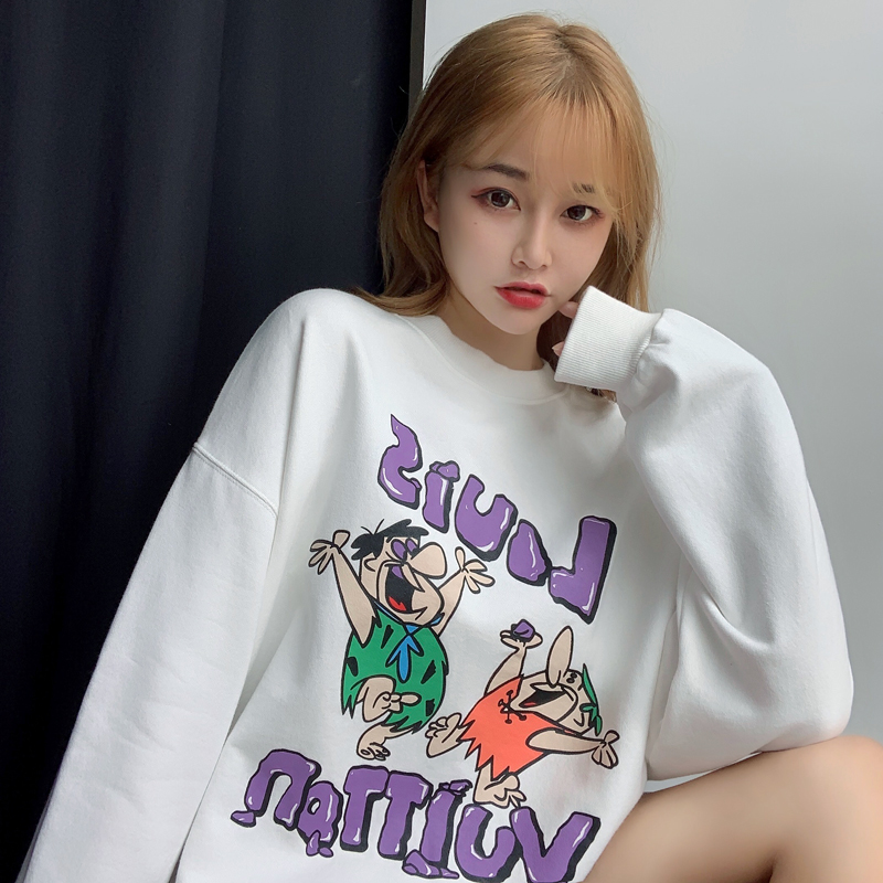 Round Neck Student Pullover Sweater Women Loose Korean Print All-match