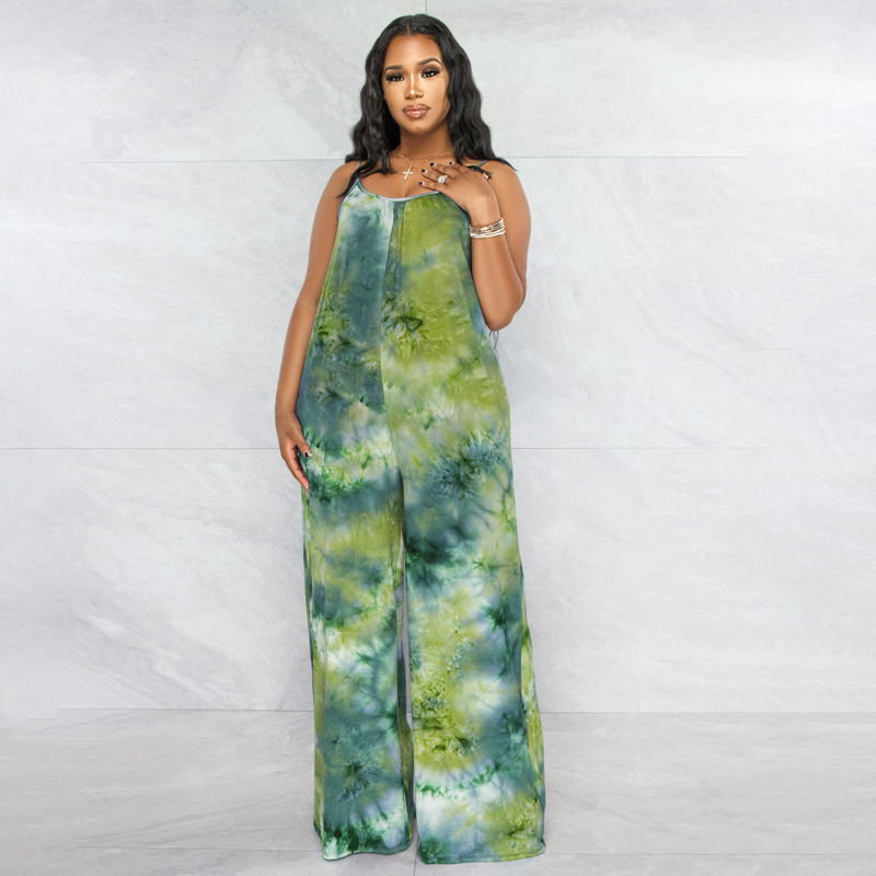 Title 4, Tie-dyed Printed Sling Casual Plus Size Jumpsuit