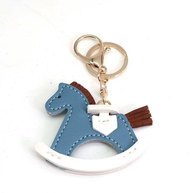 Title 4, Leather Shake Small Wooden Horse Key Chain