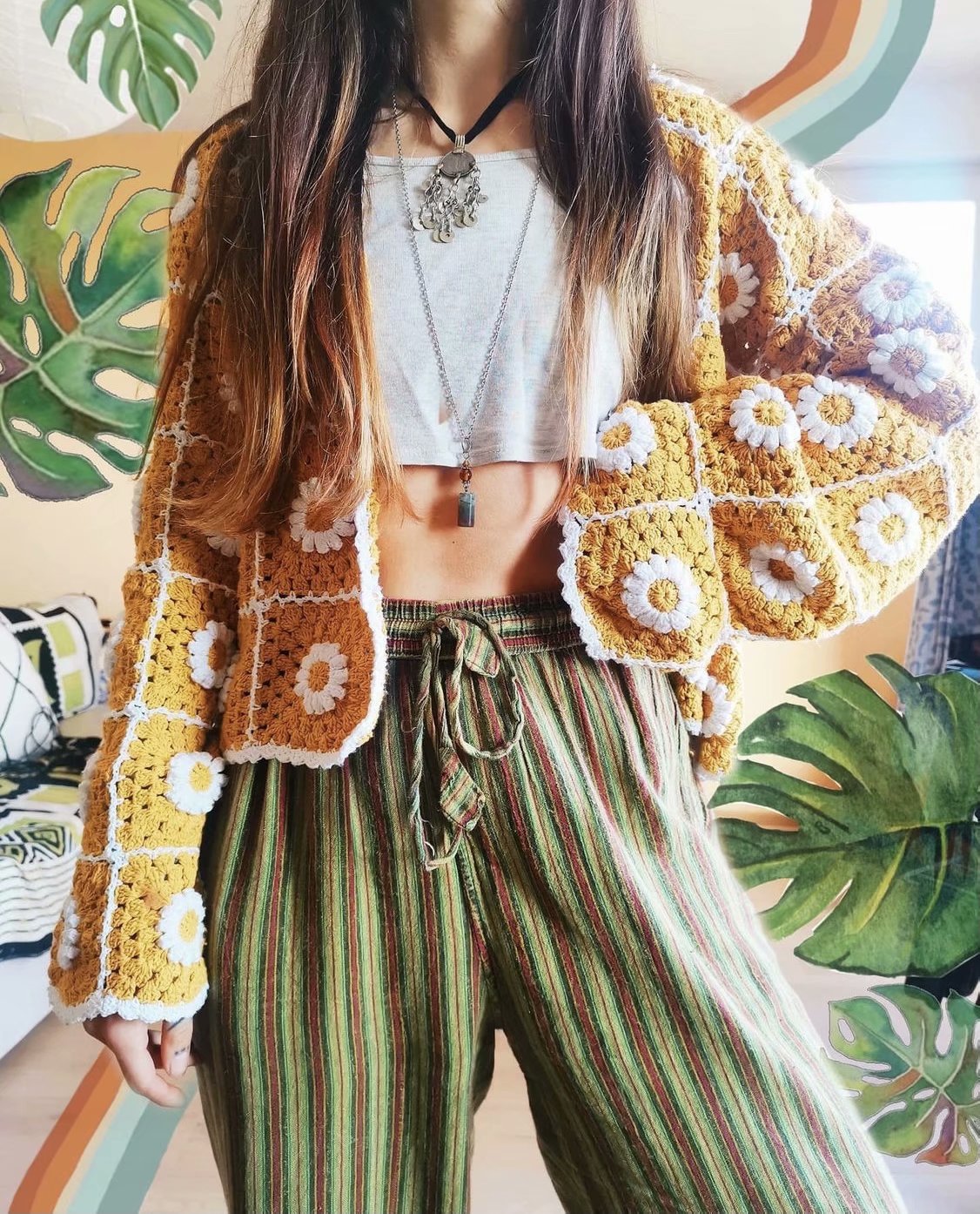 Women's Fashion Handmade Sunflower Crochet Cardigan