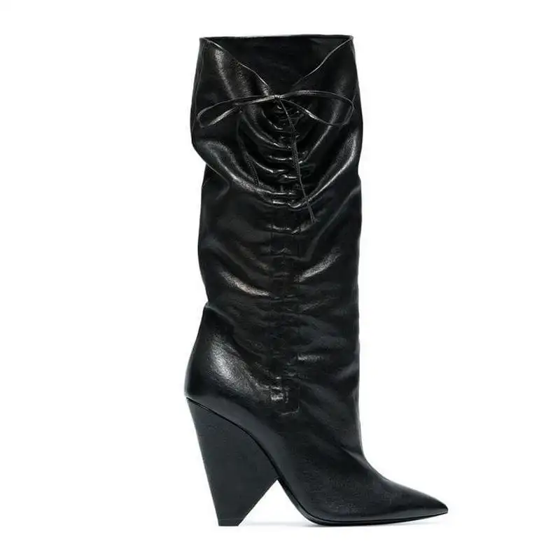 Tapered Heel High Top Martin Boots Pleated Lace Ladies