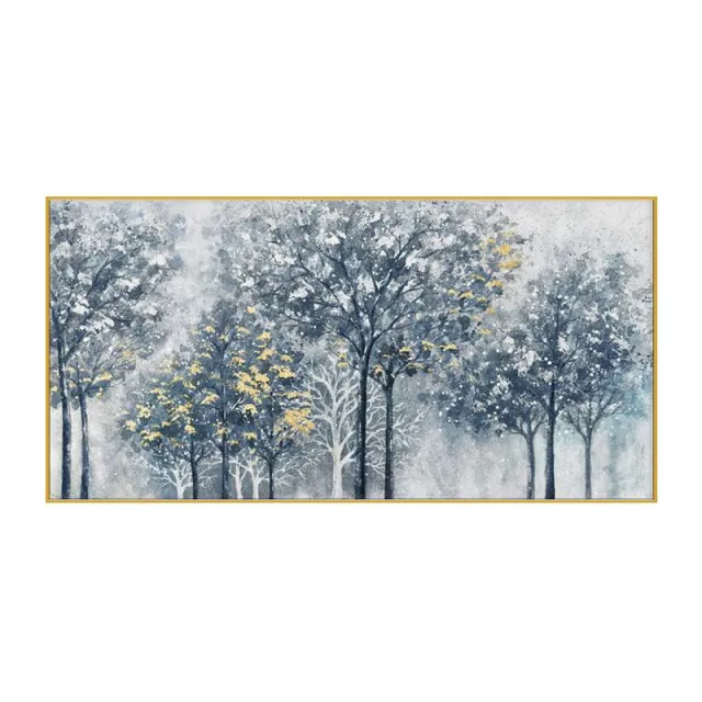 Handmade Abstract Silver gray Forest Tree Texture Painting Wall Art On Canvas Hand Drawn New Blue And Golden Oil Painting For Home Decor Without ... Without Inner Frame - Shop at LoveMi