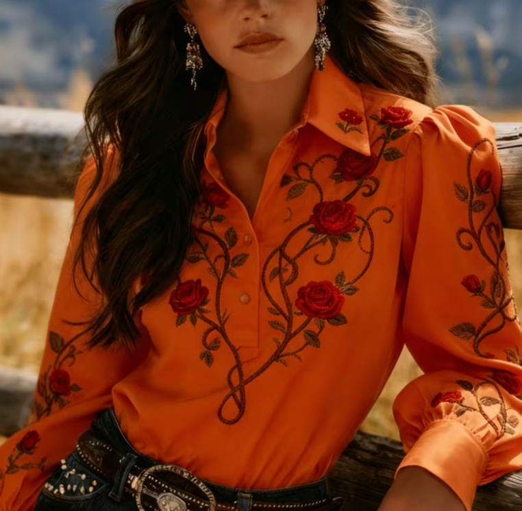 Casual Collared Puff Sleeve Long-sleeved Shirt
